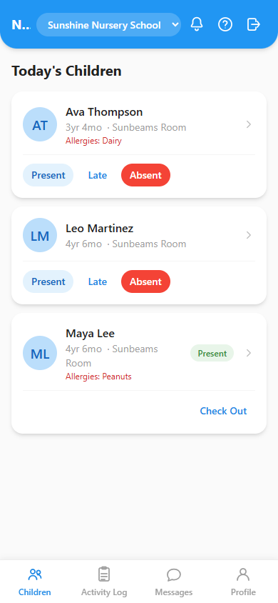 The Teacher Portal header showing an Active school dropdown with two schools to choose from.
